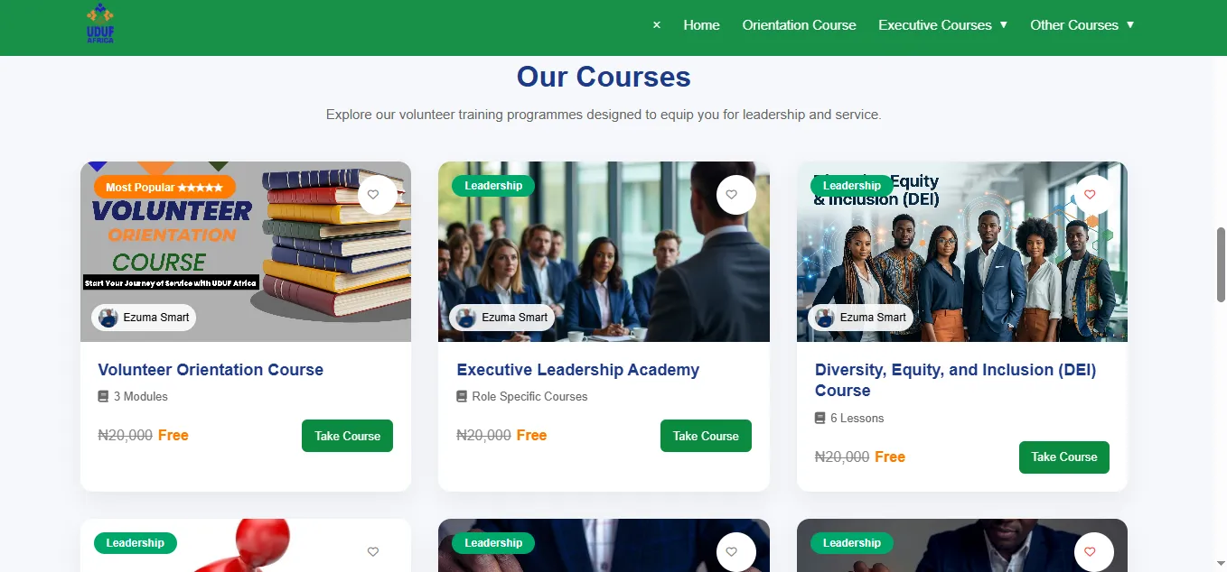 UDUF Africa LMS Course Dashboard